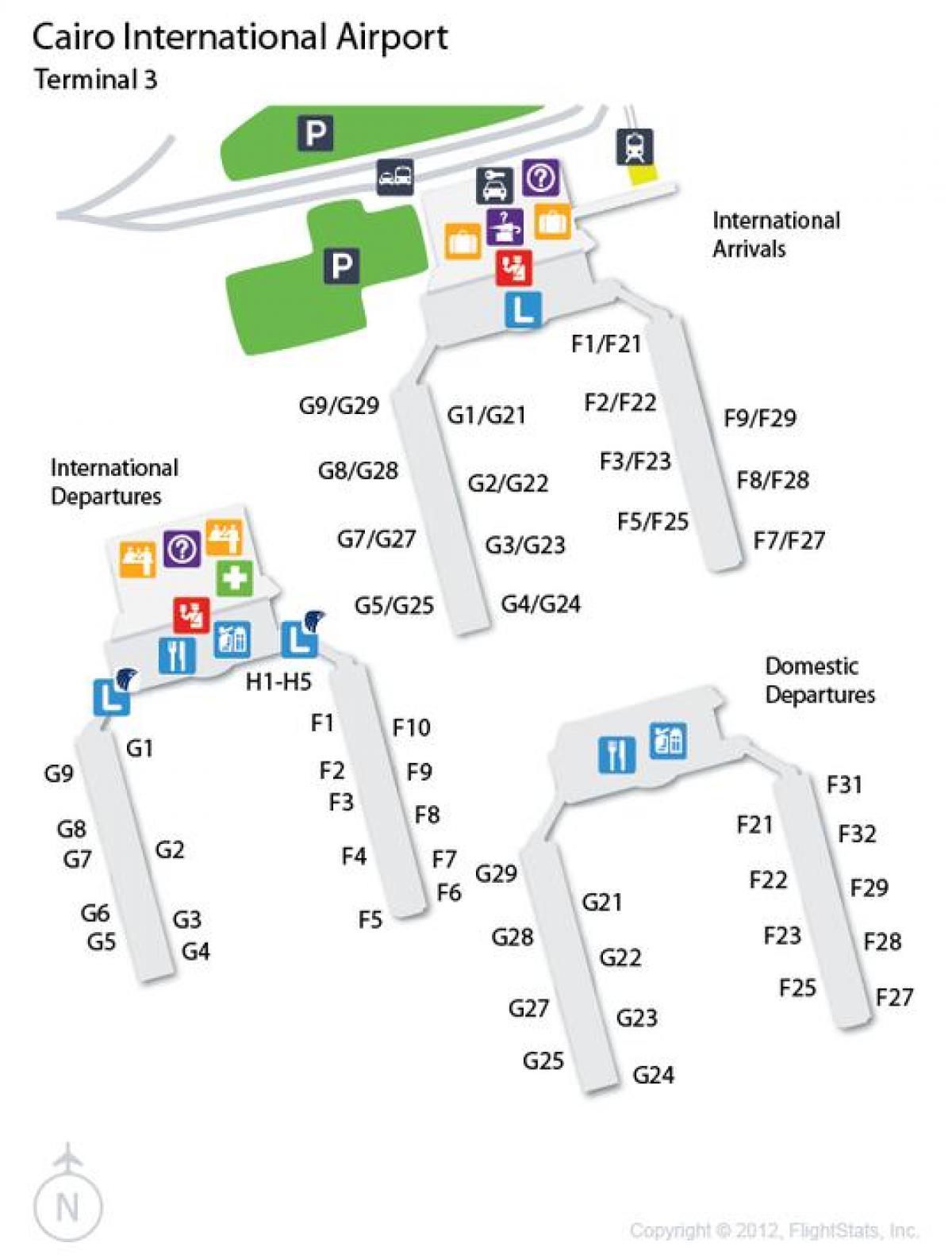Mapa de aeroporto em cairo a um terminal