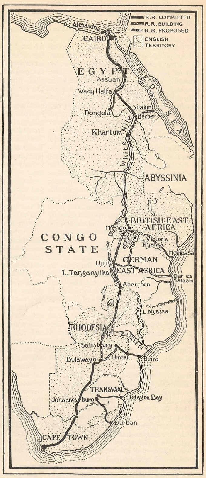 Mapa do cabo ao cairo ferroviária