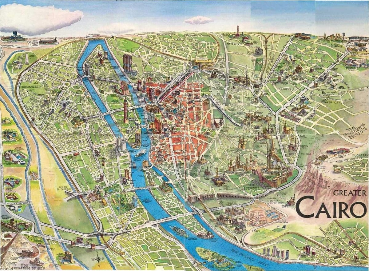 Mapa turístico do cairo, egito